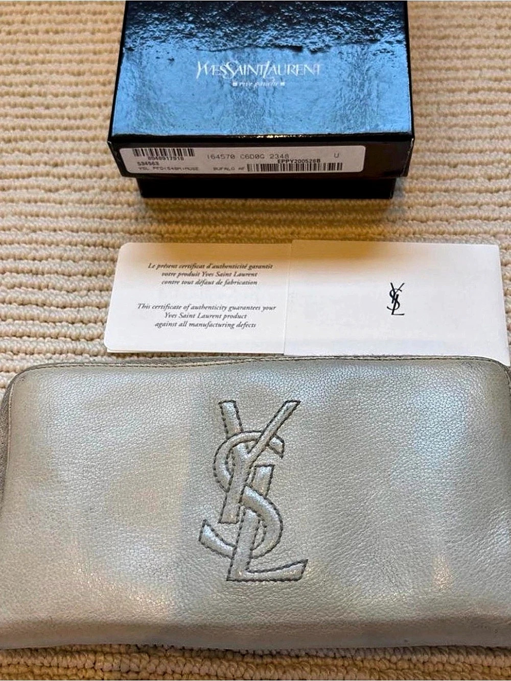 Yves Saint Laurent YSL Zip-Around Wallet in Cream